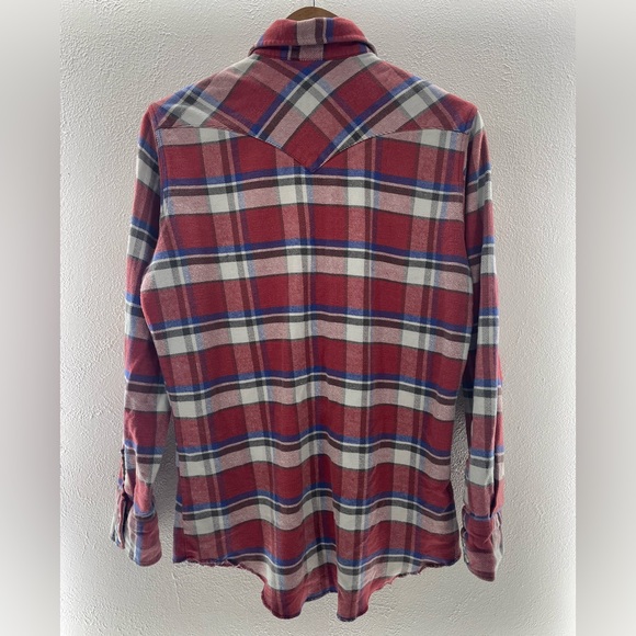 Vintage Wrangler Pearl Snap Red Blue Flannel Shirt Medium - Picture 4 of 4